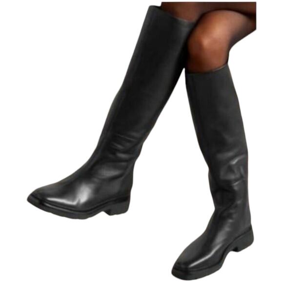 Vince NWOB Rune Slouch Leather Knee High Black Boots Size 8.5M Thick Lug Soles - Picture 1 of 11